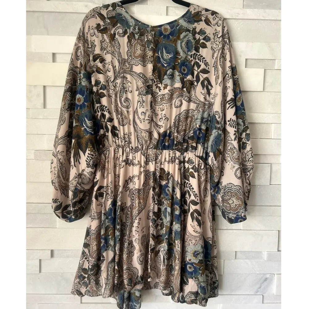 FREE PEOPLE High Plains Flounce Romantic Wrap Front V Neck Dress M Boho Feminine